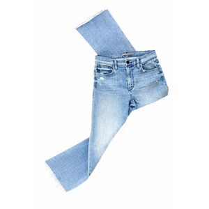 Joe’s High Rise Cropped Bootcut Jeans Light Wash Raw Hem Distressed Size 27